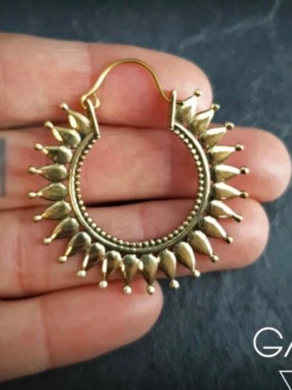 Golden Sunburst Tribal Hoops Brass Gypsy earrings